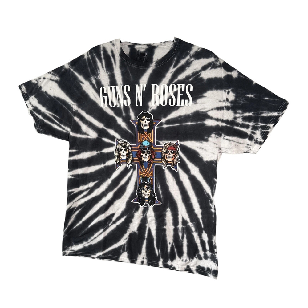 Guns N Roses Vintage Style Tie Dye Appetite for Destruction TShirt L Black White